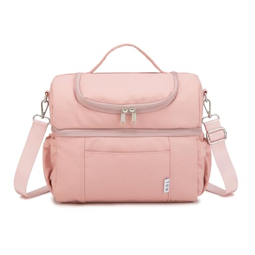 NOL Natural Organic Lifestyle Adult Lunch Box Insulated Lunch Bag Large Dual Compartment Lunch Bag Coolers Lightweight Nylon Waterproof Lunch Box for Work, Picnic, Travel, Outdoors, Pink - color: Pink
