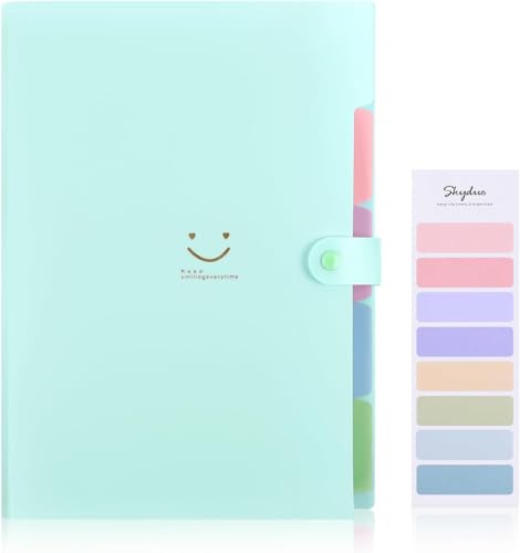 SKYDUE Expanding File Folder with 5 Pockets, Cute Accordion File Organizer, Letter Size Filing Folder, Portable Paper Receipt Organizer, School Office Supplies Green - color: Green
