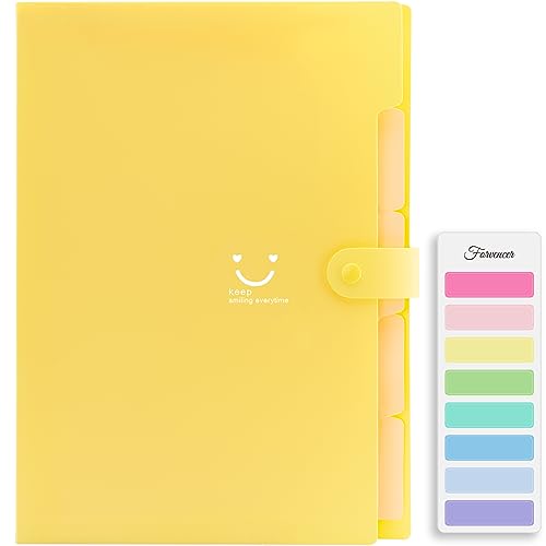 Forvencer Accordion File Organizer, Letter Size, 5 Pocket Expanding File Folder, Cute File Folder with Labels, Portable File Organizer for School Office Supplies, Folders for Documents, Bright Yellow - color: Bright Yellow, style: 5 Pockets