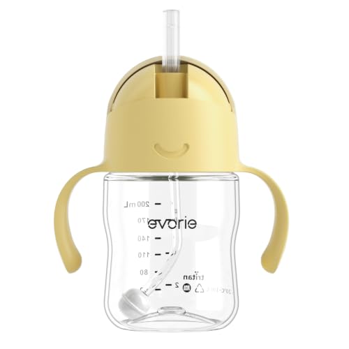 Evorie Tritan Weighted Straw Cup Baby Training Cup, Spill Proof, 7 Oz, 6M+ | BPA & BPS-Free, First learning cup, 360° drinking, Dishwasher safe, Durable Sippy Cup, Lemon Yellow - color: Lemon Yellow