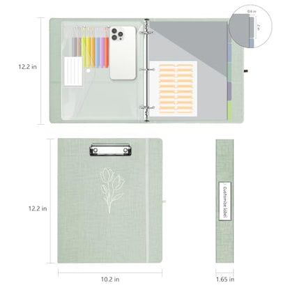 1 Inch 3 Ring Linen Binder Organizer, BVSSX Three Ring Binders with Clipboard, Plastic Folder, 5-Tabs Pocket Dividers with Sticker Labels, Pen Loop, Elastic Strap (Sauge, Letter Size) - color: Sauge, size: 1in（Letter Size）