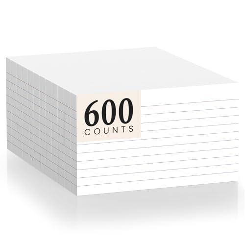 600 Count Index Cards 3 x 5 Inch White Lined Flash Cards Ideal for Studying and To-do-List, Portable Note Cards Taking for Students and Teachers, Flash Card Styled for Home, Office or School Use - color: White