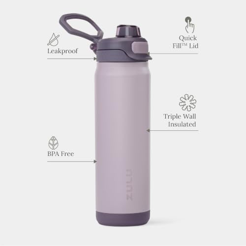ZULU Powerfill Pro 32oz Stainless Steel Water Bottle with Quick Fill Lid, Triple Walled Vacuum Insulated Metal, Leak Proof Locking Lid, Sip and Chug, Reusable BPA Free, Amethyst - color: Amethyst, style: 32oz
