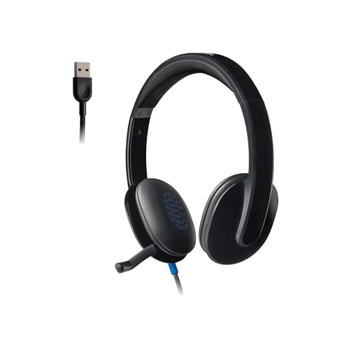 Logitech High-Performance USB Headset H540 for Windows and Mac, Skype Certified,Color-Black. | USB-a Plug-and-Play, Noise-Canceling Mic, On-Ear Volume and Mute Controls with Mute Light, Padded Leatherette Comfort