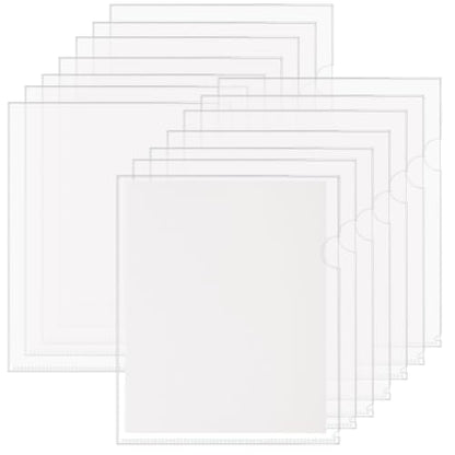 HABGP 14Pcs Clear File Folders Letter Size, Sheet Protectors 8.5 x 11 Inch, Plastic Folders L-Shaped Beveled Open Report Covers Page Paper Document Folder
