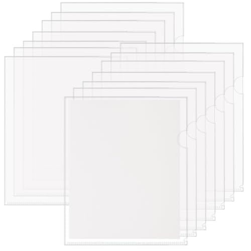 HABGP 14Pcs Clear File Folders Letter Size, Sheet Protectors 8.5 x 11 Inch, Plastic Folders L-Shaped Beveled Open Report Covers Page Paper Document Folder