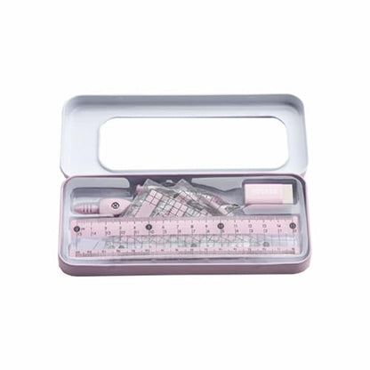 Math Geometry Tool Kit for Students – 8-Piece Compass Protractor Ruler Set with Metal Case, Anti-Myopia Office School Drawing Supplies (Pink) - color: Pink