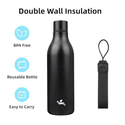 Konokyo Insulated Water Bottle with Strap,25 oz Double Wall Stainless Steel Vacuum Bottles Metal Water Flask,Black - color: Black, size: 25 Ounces