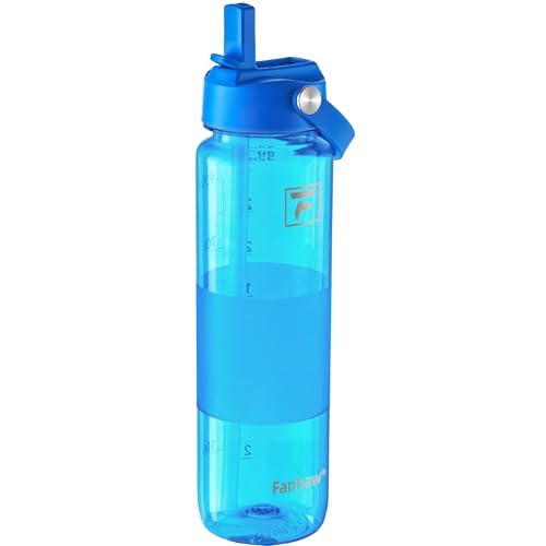 Fanhaw 32 oz Clear Water Bottle with Straw Lid - Tritan, BPA-Free, Lightweight, Wide Mouth, Leak-Proof, Perfect for Gym, Travel, School, Office, and Sports(Classic Blue) - color: Classic Blue