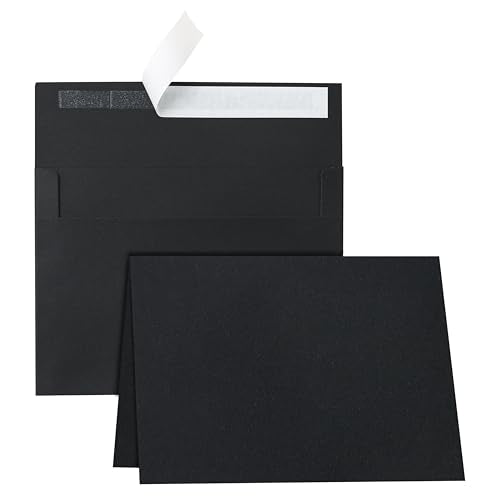 Guakicae 100 packs Black Note Cards and Envelopes 5 x 7, 300GSM Blank Folded Cardstock and Printable A7 Envelopes Self Seal for Wedding Invitations, Greeting Cards, Mailing, Festival Blessings - color: Black, size: 5x7-100pcs
