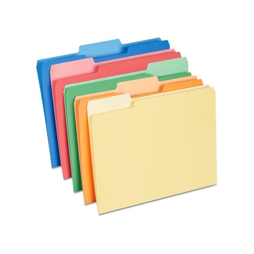 Staples File Folders, Letter Size, 1/3‑Cut Tabs, Assorted Colors, Durable Paper Stock, 100/Box - color: Multicolor, style: 100 Pack