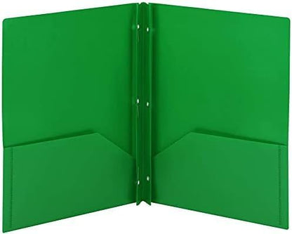 LLC Office Products Plastic Folders with 2 Pockets, Letter Size Poly Folders with 3 Metal Prongs Fastener Clips, (Green) - color: Green