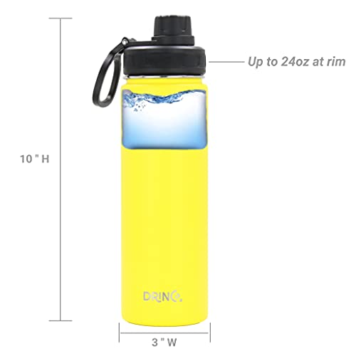 DRINCO Stainless Steel Water Bottle Spout Lid Vacuum Insulated Double Wall Water Bottle Wide Mouth (40oz 32oz 22oz 18oz 14oz) Leak Proof Keeps Cold or Hot (22 oz, 22oz Illuminating Yellow) - color: 22oz Illuminating Yellow, size: 22 Ounces