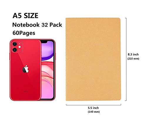 32 Pack Notebook Journals for Travelers, Students and Office, Writing Diary Subject Notebooks Planner with Thick Paper, 60 Pages, 30 Sheets, 8.3x5.5 inch, A5 Size, Travel Journal Set (Blank) - style: 32pack blank page