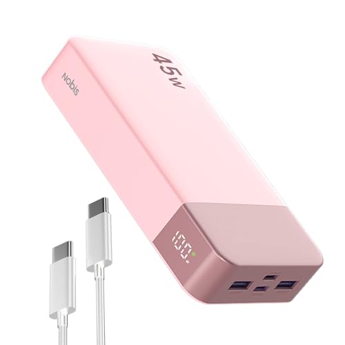 NOBIS Portable Charger, 20000mAh Power Bank, 45W Power Bank Fast Charging, Battery Pack with C to C Cable, Battery Bank with Digital Display for Phone Android Laptop etc (Pink) - color: Pink