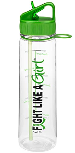 Fight Like a Girl Hybrid SlimKim 30 oz Motivational Water Bottle with Time Marker & Straw for Lymphoma, Lyme Disease Awareness - Reusable Clear Water Bottle for Workout, Gym, Travel - Lime Green - color: Lime Green