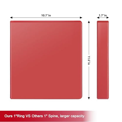 COMIX Sturdy 1 Inch Binders 3 Ring with Clear View Cover, 1" Slant-D Ring View Binder Holds 225 Sheets of US Letter Size Paper, 6 Pack (Red) - color: Red, size: 1 inch