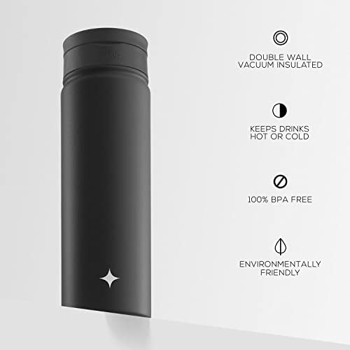 JoyJolt Triple Insulated Water Bottle with Straw Lid AND Flip Lid! 22oz Water Bottle, 12 Hour Hot/Cold Vacuum Insulated Stainless Steel Water Bottle. BPA-Free Leakproof Water Bottles - Thermos Bottle - color: Matte Black, size: 22 Ounces
