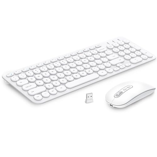 cimetech Wireless Keyboard and Mouse Combo, [Rechargeable keyboard and mouse][Silent Scissor Switch Key][Ultra Slim]Wireless Computer Keyboard and Mouse for Laptop, PC, Computer, Mac, Windows - White