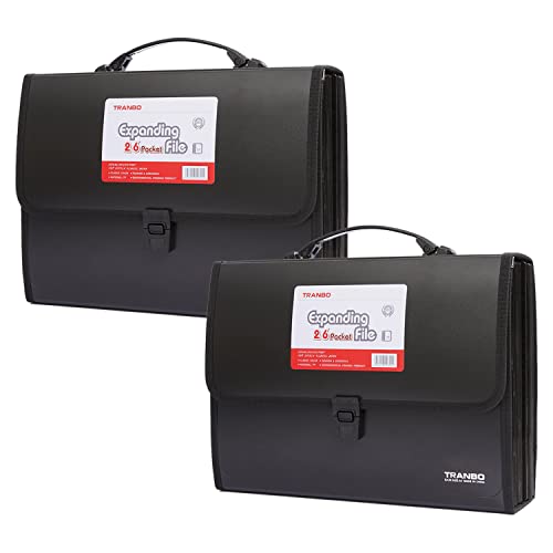 2 Pack 25 Pockets Letter Size/A4 Accordion File Organizer with Handle, TRANBO Expanding File Folder, Expandable Document Paper Organizer for Travel School Office - color: 25 Pockets,2 Pack Black, size: Letter Size & A4