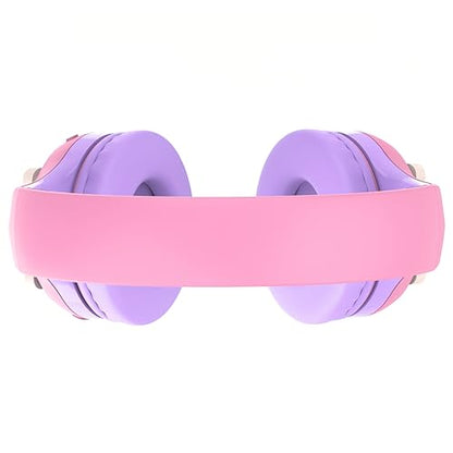 Riwbox CB-7S Kids Wireless Headphones,with Safe Volume Control 74/85/95dB,LED Glow Lights,50H Playtime,Bluetooth V5.3,Built-in Mic, TF Card Slot,for Travel/School/Phone/Laptop(Pink&Purple) - color: Pink&Purple