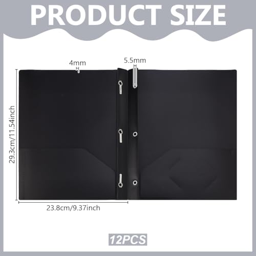 AHANDMAKER 12 Pack Plastic Folders with Pockets and Prongs, Durable 2 Pocket Project File Folders with 3 Prong Fasteners for Letter Size Papers Home School Office Business Use, Black - color: Black