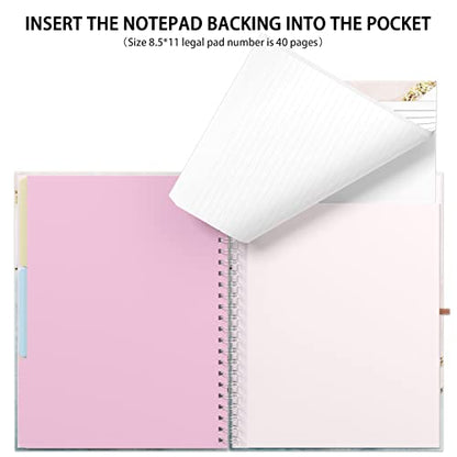 Rimilak Spiral Clipboard Folio with Refillable Lined Notepad, 14.5 x 9.8 In, Hardcover Cover with 5 Interior Pockets, Elastic Band and Pen Loop Series. Cute Stylish Clipfolio, Pink Gold Marble - color: Pink Gold Marble