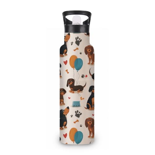 Insulated Water Bottle,Dachshund Dog 20 oz Stainless Steel Water Bottles with Straw Lid,Paw Print Leak Resistant Double Insulated Flask with Handle,Fits Cup Holder,Keeps Drinks Cold - color: Dachshund Dog,Paw Print