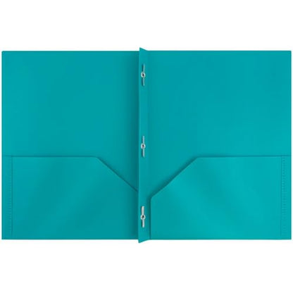 JAM PAPER Plastic Color Pop Folders - 2 Pocket Durable Folders with Metal Prongs Fastener Clasps - Teal Blue - 3/Pack - color: Teal, size: 3 Per Pack