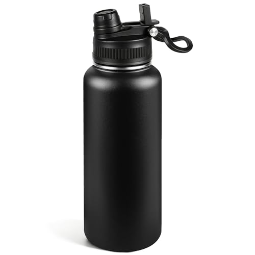 40oz Insulated Stainless Steel Water Bottle 2-in-1 Leak-Proof Sip & Straw Lid with Handle, Double Wall Vacuum Insulated Travel Mug for Sports, Commute, Office, Black, 1 Pack - color: Black, size: 40 Ounces