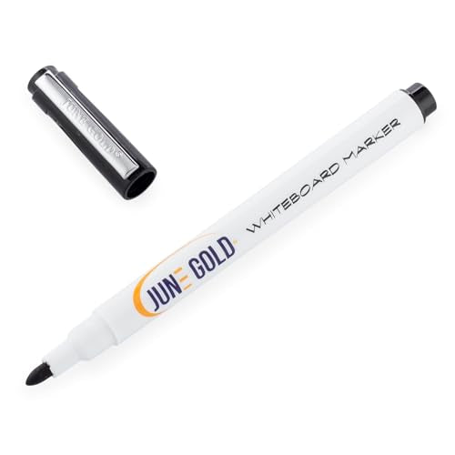 June Gold 32 Black Dry Erase Whiteboard Markers, Fine/Bullet Tip, Slim | Low Odor & Vivid Lines