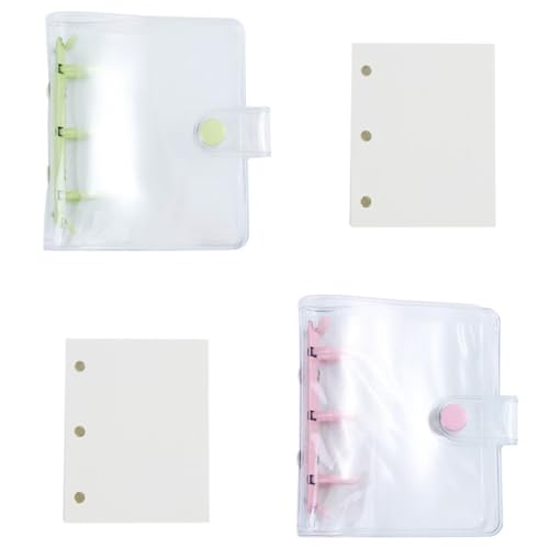 2 Pcs Mini 3 Ring Binder Covers with Mini Binder Inner Paper Pockets Clear PVC Notebook Loose Leaf Binder Round Ring Protector Binder Pockets