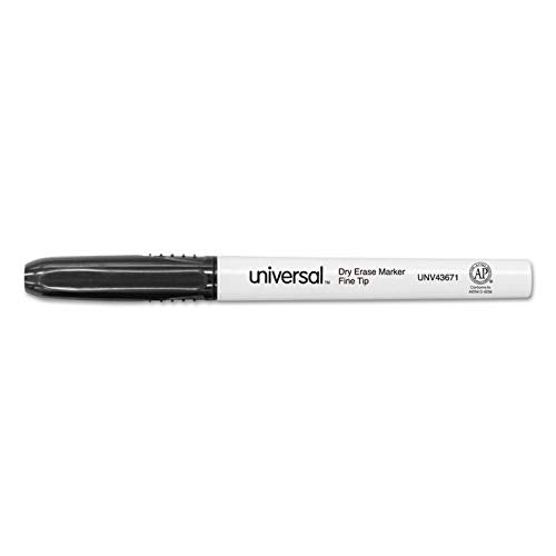 Universal 43671 Pen Style Dry Erase Marker, Fine/Bullet Tip, Black, Dozen