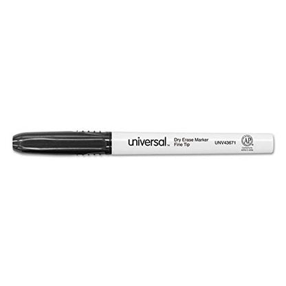 Universal 43671 Pen Style Dry Erase Marker, Fine/Bullet Tip, Black, Dozen