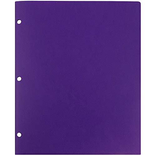JAM PAPER Heavy Duty Plastic 3 Hole Punch Pocket Folders - Extra Tough School Folders - Purple - 6/Pack - color: Purple, size: 6 Per Pack