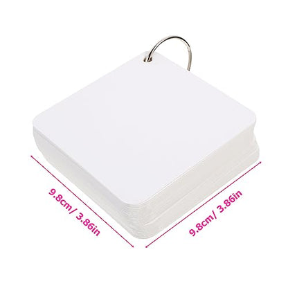 Blank Flash Cards with Metal Binder Rings Pre-punched Index Notecards for Studying Note-taking Crafting Heavy Duty Cardstock Cards Includes Rings - size: 7.80X7.80X0.01CM
