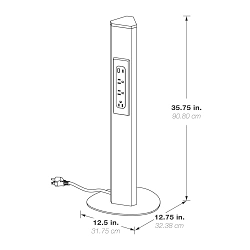 Office Star Power Anywhere Freestanding Station for USB Type-A and C, and 3 A/C Outlets, Silver