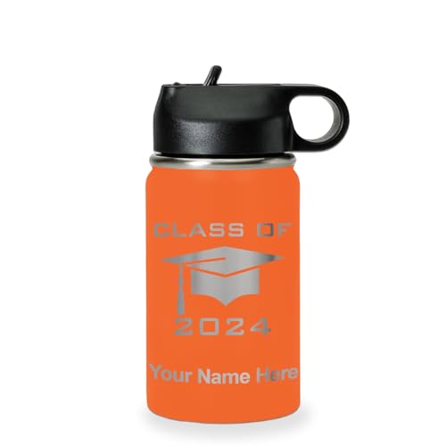 LaserGram Personalized Water Bottle, Grad Cap Class of 2023, 2024, 2025, 2026, 2027, Stainless Steel Double Wall Vacuum Insulated with Flip Top Straw, Custom Engraved Gift (12oz / 335ml Orange) - color: Orange, size: 12 Ounces