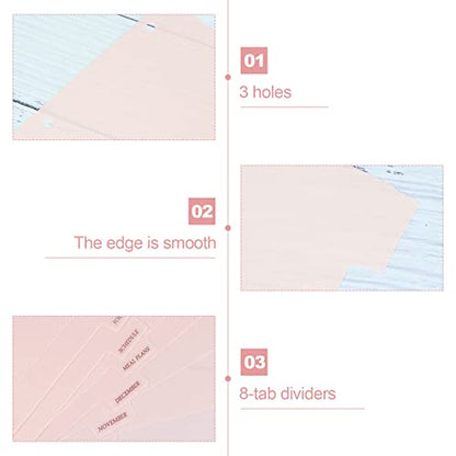 Buqoo Binder Dividers with Tabs, 8 Tab Dividers for 3 Ring Binder, Pink Binder dividers, Notebook Dividers for Journal Planner 8 Sheets Per Set - color: Pink