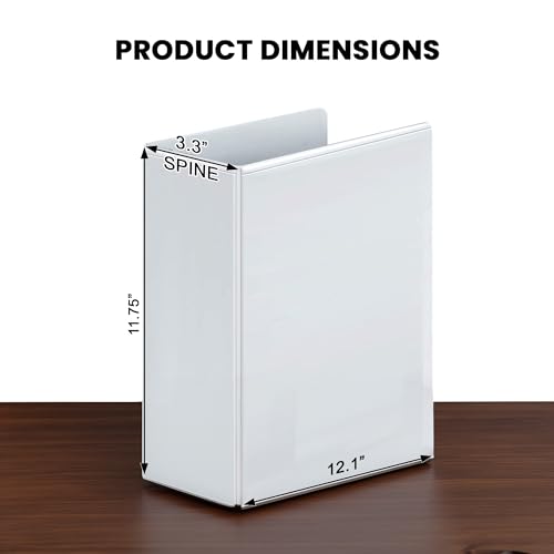 3 Ring Binder, 2.5" Professional Angle D-Rings, Presentation Folder for Standard Pages with Inside Pockets, Customizable Clear View White Binder (3.2" Spine)