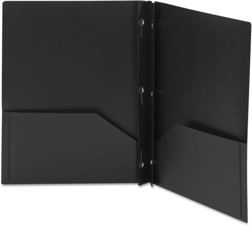 Smead Poly Two-Pocket Folder, Three-Hole Punch Prong Fasteners, Letter Size, Black, 3 per Pack (87725) - color: Black