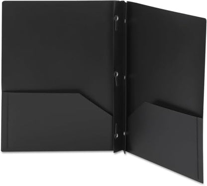 Smead Poly Two-Pocket Folder, Three-Hole Punch Prong Fasteners, Letter Size, Black, 3 per Pack (87725) - color: Black