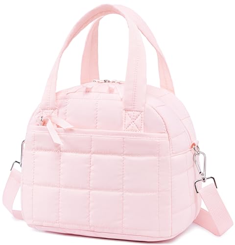 LEDAOU Quilted Insulated Lunch Bag for Women, 9L Puffy Lunch Tote with Adjustable Shoulder Strap, Reusable Water-Resistant Lunch Box for Work, School, Picnic & Travel - color: Pink, size: Regular 9L