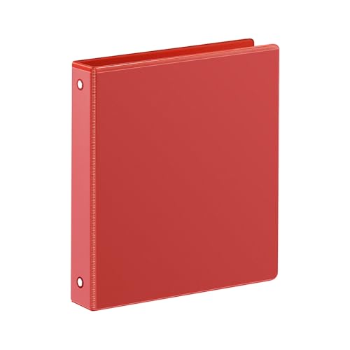 SUIN 1 Inch 3 Ring Binder, Clear 1'' View Presentation Binders with 2 Pockets, Fits 8.5 x 11 Letter Size, Durable Polypropylene, Non-Stick & PVC-Free for School, Office & Home (Red) - color: Red