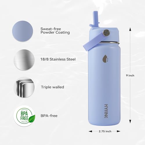 Stainless Steel Water Bottle with Straw Lid, 18oz Insulated Vacuum Bottle with Carrying Loop, Dishwasher Safe，uitable for use in schools, Offices, and outdoor activities (BLUE) - color: Blue