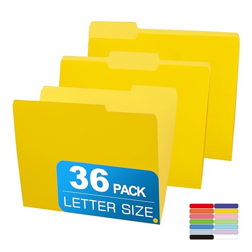 Two Tone Color File Folder 8.5 x 11 Inch,36 Packs Yellow File Folders,1/3 Cut Tab File Folder Letter Size, Assorted Colors,Manila File Folders for Office,School and Home,Organization - color: Yellow, style: 36 Packs