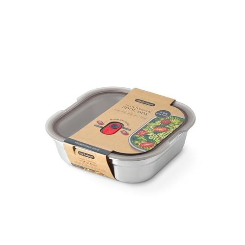 BLACK + BLUM Lunch Box - Meal Prep Containers Reusable for Picnic & Camping - Microwavable Stainless Steel Lunch Dinner Food Storage Box with Leak Proof Lid - Dishwasher Oven Safe - Large Square 37oz | Leak Proof & Airtight, Durable & Reusable, Stackable