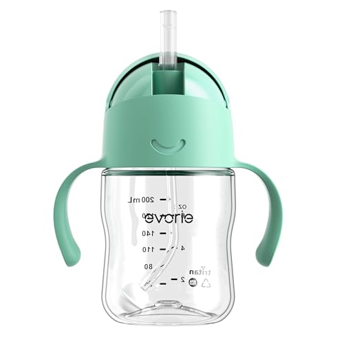 Evorie Tritan Weighted Straw Cup Baby Training Cup, Spill Proof, 7 Oz, 6M+ | BPA & BPS-Free, First learning cup, 360° drinking, Dishwasher safe, Durable Sippy Cup, Mint - color: Mint