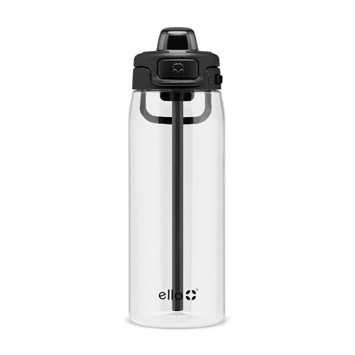 Ello Pop & Fill 22oz Tritan Plastic Water Bottle with Quick Fill Technology | Clear Water Bottle for School, College, Travel | Leakproof Locking Lid, Straw and Chug, Reusable, BPA-Free | Black - color: Black