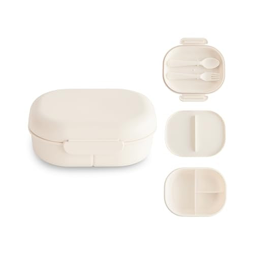 mushie Kids Bento Lunch Box | 3-Compartment & Removable Divider + Fork & Spoon Utensils | Great For Meals, School, Snacks On-the-Go | Dishwasher Safe (Ivory) - color: Ivory